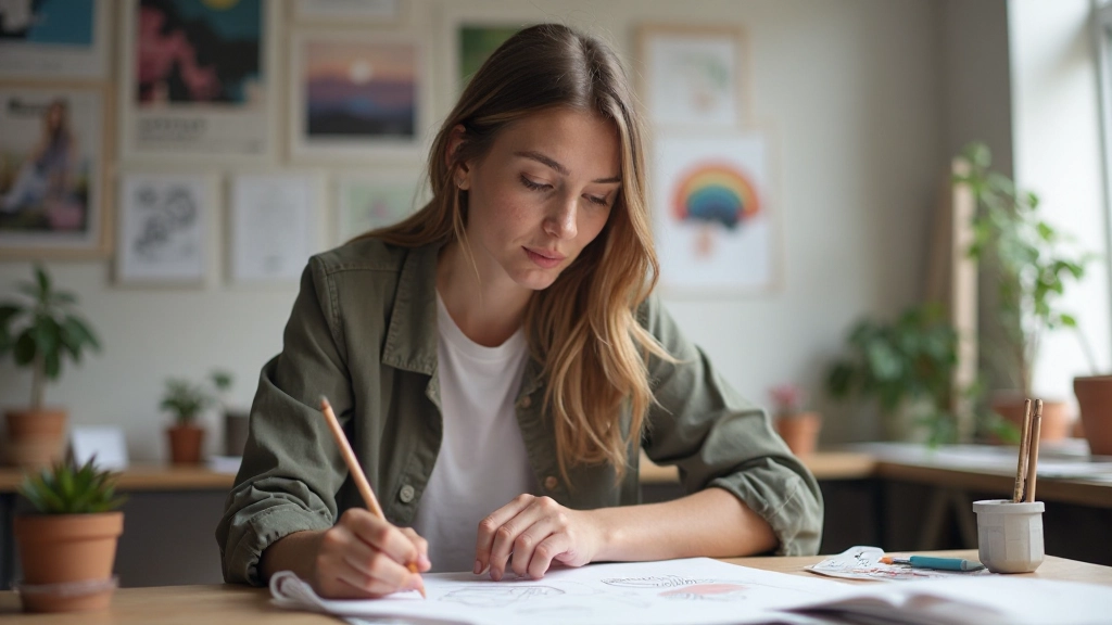 Designer aan het werk, schetst layoutvariaties met verschillende hoeveelheden witruimte
